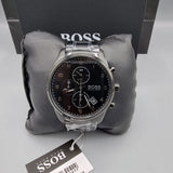 Hugo Boss Skymaster Chronograph Black Dial Black Steel Strap Watch for Men - 1513785