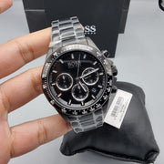 Hugo Boss Hero Chronograph Black Dial Black Steel Strap Watch for Men - 1513754