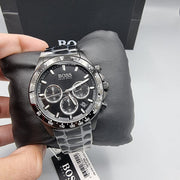 Hugo Boss Hero Chronograph Black Dial Black Steel Strap Watch for Men - 1513754