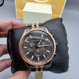 Michael Kors Lexington Chronograph Black Dial Two Tone Steel Strap Watch for Men - MK8561