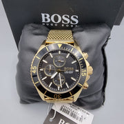 Hugo Boss Ocean Edition Chronograph Black Dial Gold Mesh Bracelet Watch for Men - 1513703