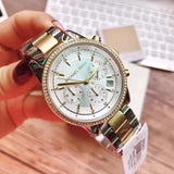 Michael Kors Ritz Chronograph Gold Dial Two Tone Steel Strap Watch for Women - MK6322