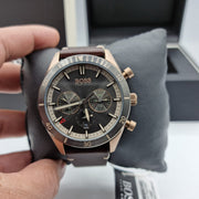 Hugo Boss Santiago Chronograph Grey Dial Brown Leather Strap Watch for Men - 1513861