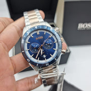 Hugo Boss Santiago Chronograph Blue Dial Two Tone Steel Strap Watch for Men - 1513937