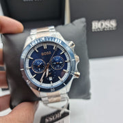Hugo Boss Hero Chronograph Blue Dial Two Tone Steel Strap Watch for Men - 1513767
