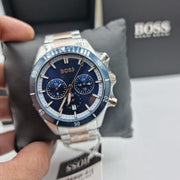 Hugo Boss Santiago Chronograph Blue Dial Two Tone Steel Strap Watch for Men - 1513937