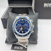 Hugo Boss Santiago Chronograph Blue Dial Two Tone Steel Strap Watch for Men - 1513937