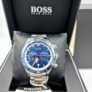 Hugo Boss Santiago Chronograph Blue Dial Two Tone Steel Strap Watch for Men - 1513937