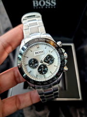 Hugo Boss Ikon Chronograph Silver Dial Silver Steel Strap Watch for Men - 1512964