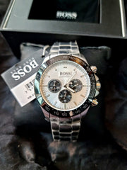 Hugo Boss Ikon Chronograph Silver Dial Silver Steel Strap Watch for Men - 1512964