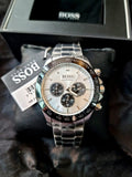 Hugo Boss Ikon Chronograph Silver Dial Silver Steel Strap Watch for Men - 1512964