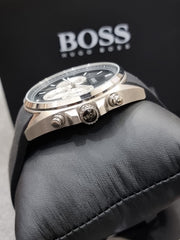 Hugo Boss Driver Chronograph Black Dial Black Leather Strap Watch for Men - 1512879