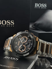 Hugo Boss Supernova Chronograph Black Dial Two Tone Steel Strap Watch for Men - 1513358