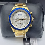 Hugo Boss Trophy Chronograph White Dial Gold Steel Strap Watch for Men - 1513631