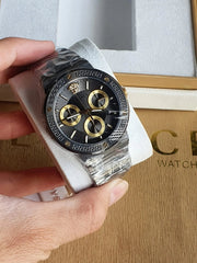Versace Greca Icon Chronograph Black Dial Black Steel Strap Watch For Men - VEZ900521