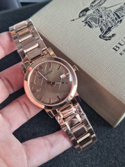 Burberry The City White Dial Rose Gold Steel Strap Watch for Women - BU9004