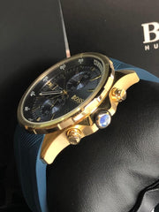 Hugo Boss Globetrotter Chronograph Blue Dial Blue Silicone Strap Watch for Men - 1513822