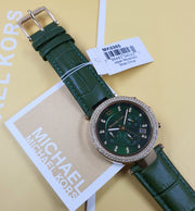 Michael Kors Parker Chronograph Green Dial Green Leather Strap Watch For Women - MK6985