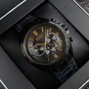 Hugo Boss Driver Chronograph Black Dial Black Steel Strap Watch for Men - 1513277