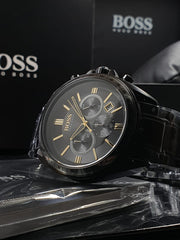Hugo Boss Driver Chronograph Black Dial Black Steel Strap Watch for Men - 1513277
