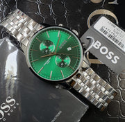Hugo Boss Associate Chronograph Green Dial Silver Steel Strap Watch for Men - 1513975