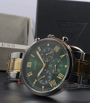 Guess Hendrix Green Dial Two Tone Steel Strap Watch For Men - GW0066G2