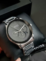 Hugo Boss Classic Chronograph Grey Dial Grey Steel Strap Watch for Men - 1513364