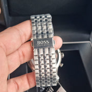 Hugo Boss Trace Chronograph Blue Dial Silver Steel Strap Watch For Men - 1514007