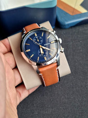 Fossil Townsman Chronograph Blue Dial Brown Leather Strap Watch for Men - FS5279