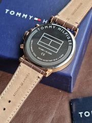 Tommy Hilfiger Daniel Black Dial Brown Leather Strap Watch for Men - 1710379