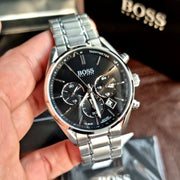 Hugo Boss Driver Chronograph Black Dial Silver Steel Strap Watch For Men - 1513080