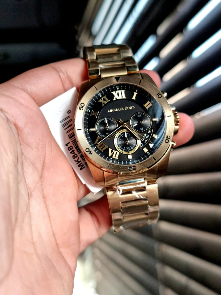 Michael Kors Brecken Chronograph Analog Black Dial Rose Gold Steel