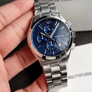 Emporio Armani Renato Chronograph Blue Dial Silver Steel Strap Watch For Men - AR11528