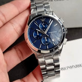 Emporio Armani Renato Chronograph Blue Dial Silver Steel Strap Watch For Men - AR11528