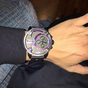 Diesel Badass Chronograph Anthracite Dial Black Leather Strap Watch For Men - DZ7270