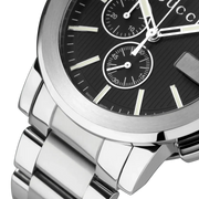 Gucci G Chrono Black Dial Silver Steel Strap Watch For Men - YA101204