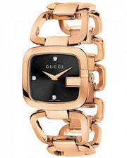 Gucci G Ladies Diamonds Black Dial Rose Gold Steel Strap Watch For Women - YA125512