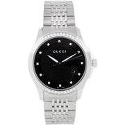 Gucci G Timeless Diamonds Black Dial Silver Steel Strap Watch For Women - YA126408