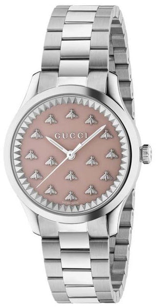 Gucci G Timeless Quartz Pink Dial Silver Steel Strap Watch for Women