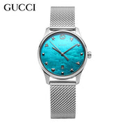 Gucci G-Timeless Turquoise Mother of Pearl Dial Silver Mesh Bracelet Watch For Women - YA126582