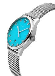 Gucci G-Timeless Turquoise Mother of Pearl Dial Silver Mesh Bracelet Watch For Women - YA126582