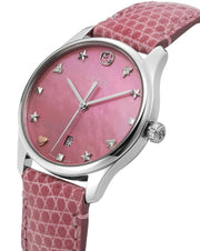 Gucci G-Timeless Pink Mother of Pearl Dial Pink Leather Strap Watch For Women - YA126586