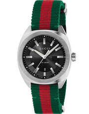 Gucci GG2570 Quartz Black Dial Green & Red Nylon Strap Watch For Men - YA142305