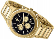 Maserati Stile Chronograph Black Dial Gold Steel Strap Watch For Men - R8873642001
