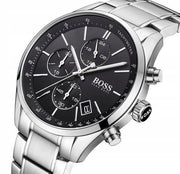 Hugo Boss Grand Prix Chronograph Black Dial Silver Steel Strap Watch for Men - 1513477