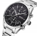 Hugo Boss Grand Prix Chronograph Black Dial Silver Steel Strap Watch for Men - 1513477