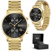 Hugo Boss Integrity Chronograph Black Dial Gold Steel Strap Watch for Men - 1513781