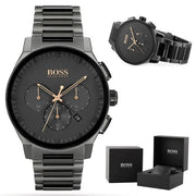 Hugo Boss Peak Chronograph Black Dial Black Steel Strap Watch for Men - 1513814
