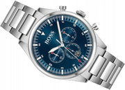Hugo Boss Pioneer Chronograph Blue Dial Silver Steel Strap Watch for Men - 1513867
