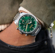 Hugo Boss Pioneer Chronograph Green Dial Silver Steel Strap Watch for Men - 1513868